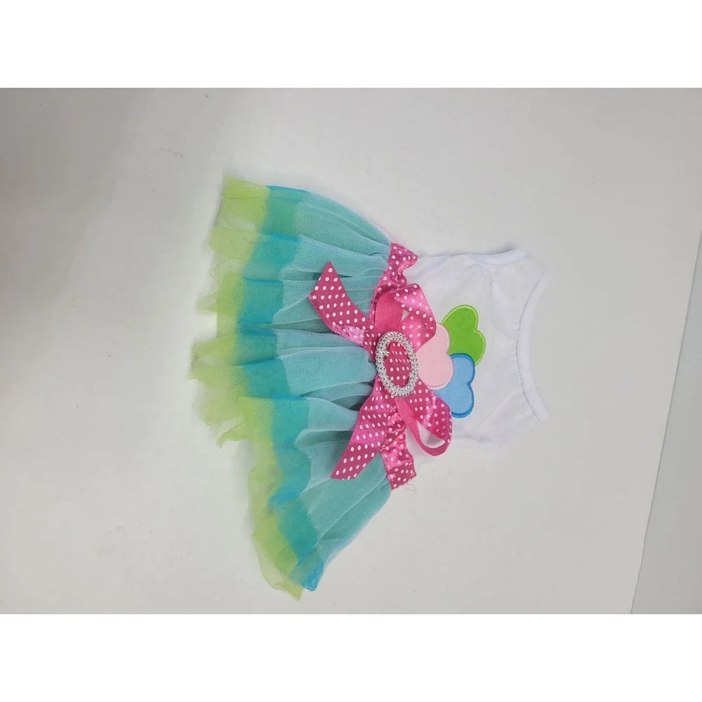 Small Pet Tutu Dress White Teal Green Pink Polka Dot‎ Ribbon Dog Cat Size S